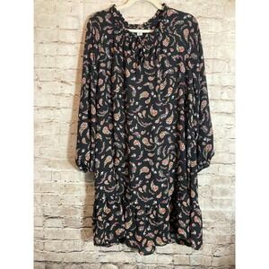 Old Navy Peasant Dress Womens XL Black Floral Paisley Print Balloon Sleeve Boho